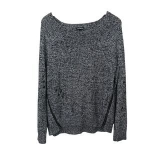 Express Distressed Sweater Womens Medium Black White Side Zipper‎ Detail Grunge
